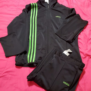 blue and lime green adidas tracksuit